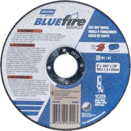 Norton Saint Gobain Norton® 66252843209 Cut-Off Wheel, 5 in Wheel Dia, 1/16 in Wheel Thickness, 7/8 in Center Hole, 36 Grit, Aluminum Oxide Abrasive