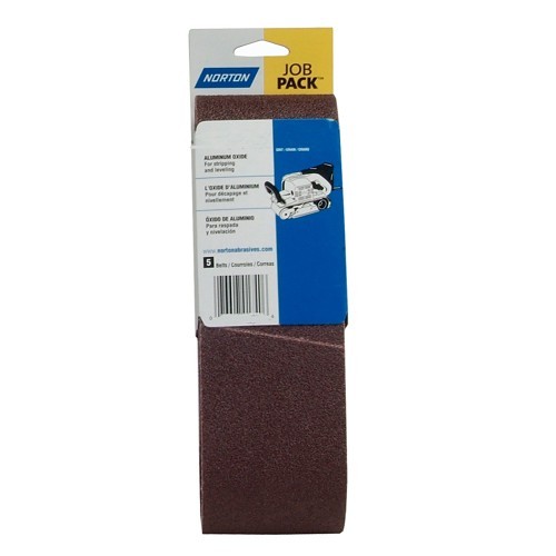 Norton Saint Gobain Norton® 78072727924 Coated Abrasive Belt, 3 in Belt Width, 21 in Belt Length, Coarse Grit, 80 Grade, Aluminum Oxide Abrasive, Cotton Backing