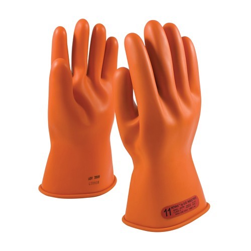 Novax® 147-0-11/10 Electrical Safety Gloves, Insulating Unisex, X-Large, #10, Natural Rubber Palm, Natural Rubber, Orange, Contoured Shape/Full Finger Style, Unlined, Beaded Rolled/Straight Cuff, 11 in Length