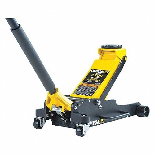 OMEGA® 26033 Hydraulic Service Jack, 3 ton Lifting, 4 in Minimum Lifting Height, 19 in Maximum Lifting Height, 19 in Chassis Length