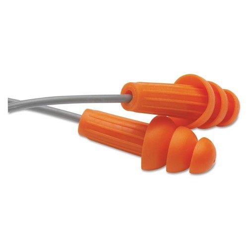 Earplug, Corded, 26 dB Noise Reduction Rating, Reusable, One Size, Orange Plug, Orange Cord
