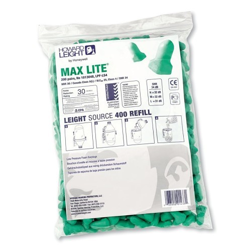 Earplug, Uncorded, 30 dB Noise Reduction Rating, Disposable, Universal, Green Plug, Green Cord