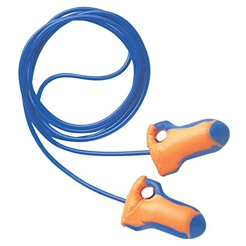 Earplug, Corded, 32 dB Noise Reduction Rating, Contoured T, Blue/Orange Plug, Blue/Orange Cord