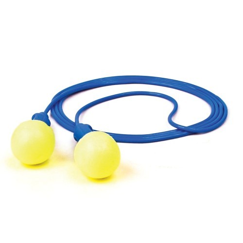 Foam Earplug, Corded, 28 dB Noise Reduction Rating, Blue/Yellow Plug, Blue/Yellow Cord