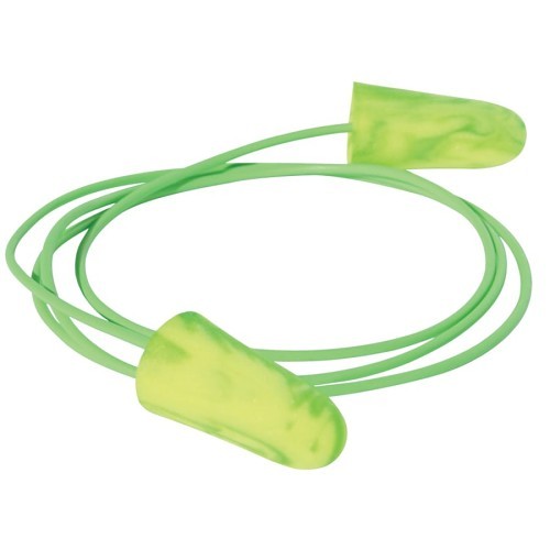 Earplug, Corded, 33 dB Noise Reduction Rating, Green Plug, Green Cord