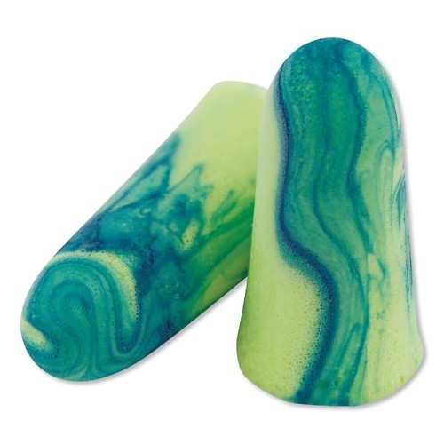 Earplug, Uncorded, 33 dB Noise Reduction Rating, Disposable, Blue and Green Swirls Plug, Blue and Green Swirls Cord