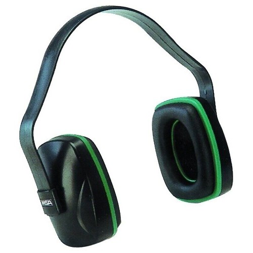 Ear Muff, 20 dB Noise Reduction Rating, Black/Green, head Band Position, ANSI S3.19-1974