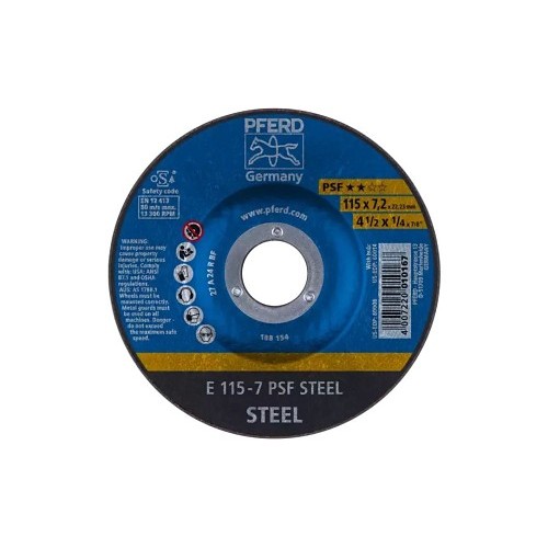 PFERD 60006 Surface Grinding Wheel, 4-1/2 in Wheel Dia, 1/4 in Wheel Thickness, 7/8 in Center Hole