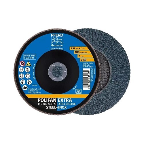 PFERD 60647 Flap Disc, 7 in Disc Dia, 7/8 in Center Hole, 40 Grit, Zirconia Alumina Abrasive