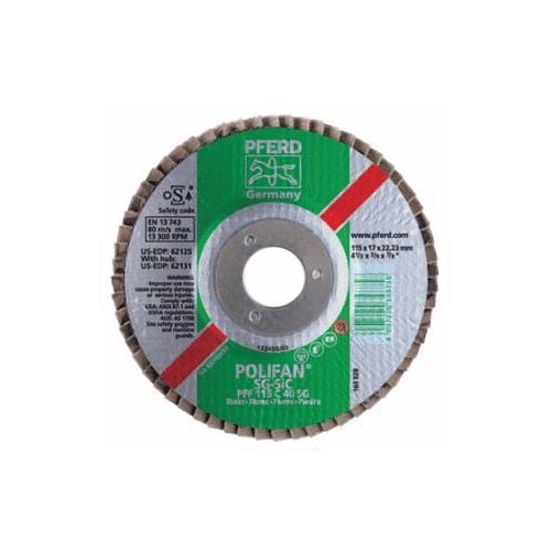 PFERD 62376 Coated Abrasive Flap Disc, 4-1/2 in Disc Dia, 5/8-11 in Center Hole, 120 Grit, Fine Grade, Aluminum Oxide Abrasive, Type 27 PFF Flat Disc