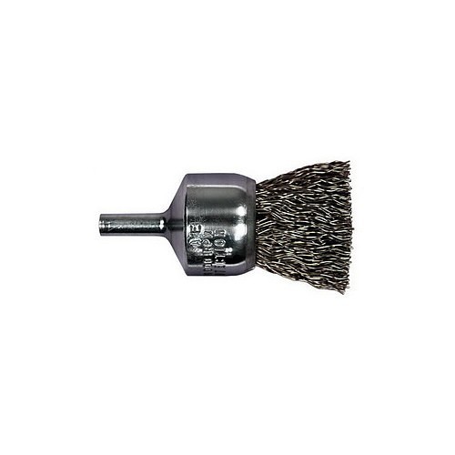 PFERD 736201 End Brush, 1 in Brush Diameter, Mounted Crimped Filament/Wire, 0.010 in Filament/Wire Diameter, Carbon Steel Fill, 1 in Trim Length