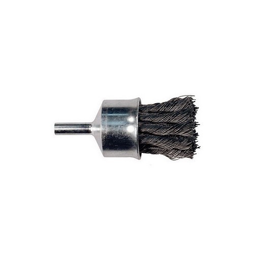 PFERD 769134 End Brush, 1 in Brush Diameter, Mounted Knot Filament/Wire, 0.014 in Filament/Wire Diameter, Carbon Steel Fill, 1 in Trim Length