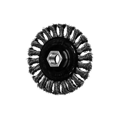 PFERD 82296 Power Wire Brush, 4 in Brush Dia, 1/2 in Face Width, 0.02 in Filament/Wire Diameter, Knotted, Full Cable Twist Knot Filament/Wire Type, 5/8-11 Arbor Hole Size