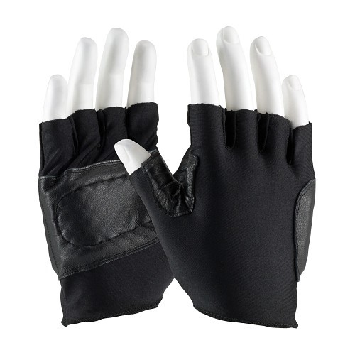 PIP® Maximum Safety® 122-AV71/L Lifting Gloves, Large, #9, Black, Ergonomic, Goatskin Leather/Nylon Palm, Nylon, Half Finger, Lycra®, Slip-On Cuff, Uncoated, Hook and Loop Closure, 6.3 in Length