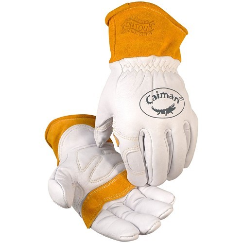 PIP® 1871-5/L Welding Gloves, Large, #9, Goat Grain Cow Split Wool Kevlar® Thread, White/Gold