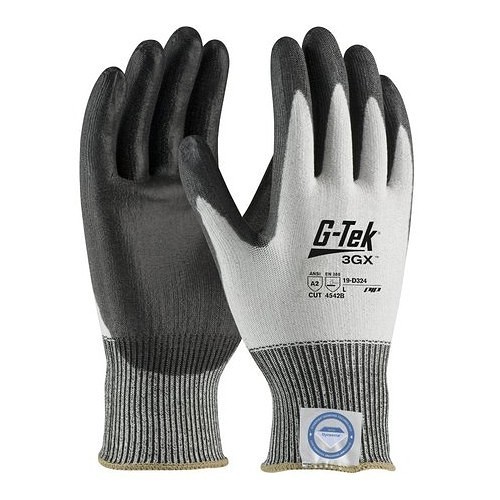 PIP® 19-D324XXL Cut-Resistant Gloves, 2X-Large, #11, Polyurethane Coating, Dyneema/Diamond shell, Continuous Knit Cuff, Smooth Grip Hand, White/Black, 10.6 in Length, ANSI Cut-Resistance Level: A2