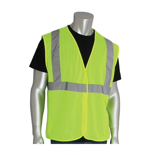 PIP® 302-MVGLY-3X Safety Vest, 3XL, Hi-Viz Lime Yellow, Polyester Mesh, Hook and Loop Closure, ANSI Class: Class 2, Specifications Met: ANSI 107 Type R