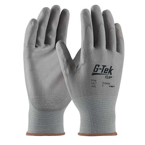 PIP® G-Tek® 33-G125/XL Work Gloves, X-Large, #10, Polyurethane Palm, Nylon, Gray, Continuous knit Cuff, Urethane, Nylon