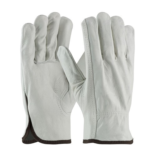 PIP® 68-163/XL Drivers Gloves, Keystone Thumb, X-Large, #10, Regular Grade Top Grain Cowhide Leather, Natural, Slip-On Cuff, Resists: Abrasion, Nylon
