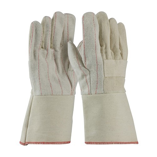 PIP® 94-924G® Hot Mill Gloves, Men's Premium Grade, Universal Size, Cotton/Canvas Palm, Cotton/Canvas, Natural, Paired Hand, Straight Thumb Style, Cotton Lining, Gauntlet Cuff, Knuckle Strap Closure, 12.4 in Length