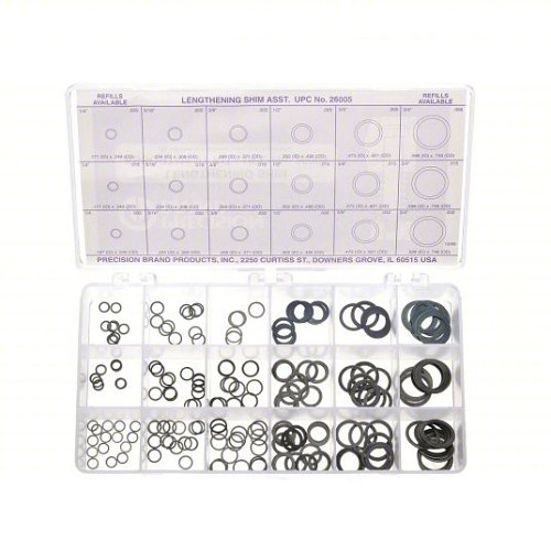 Lengthening Shim Assortment, 0.005 in Minimum Thickness, 0.032 in Maximum Thickness, 270 Piece