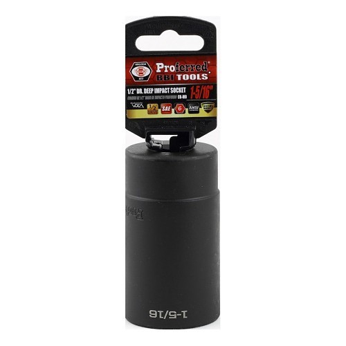 Deep Length Socket, Impact, SAE, Hex Drive, 1/2 in Drive, Impact Socket, 1-5/16 in Socket, 6 Points