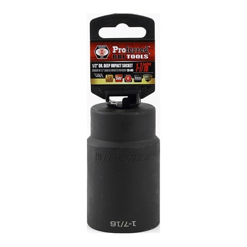 Deep Length Socket, Impact, SAE, Hex Drive, 1/2 in Drive, Impact Socket, 1-7/16 in Socket, 6 Points