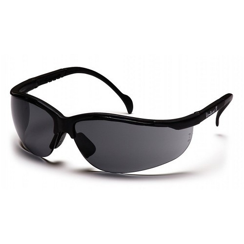 Pyramex® Venture II® SB1820S Safety Glasses, Scratch Resistant Lens Coating, Gray Lens, Black Frame, Polyhexamethylene Adiptimide Frame, Polycarbonate Lens, 68 mm PD, 56 mm Diagonal x 45 mm Vertical x 2.2 mm THK Lens, 142 mm WD x 150 - 163 mm OAL