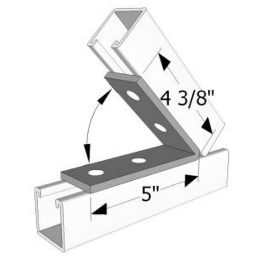 R.F. Products CA-793-45 SS316 Closed Angle Connector, Number of Holes: 4, 5 in Length, 4-3/8 in Width, 45 deg Bend Angle, 316 Stainless Steel