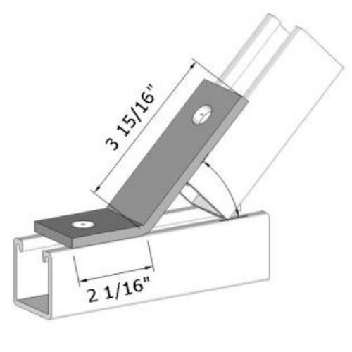 R.F. Products OA-633-45 Open Angle, Number of Holes: 2, 2-1/16 in Length, 3-5/16 in Width, 45 deg Bend Angle, Steel