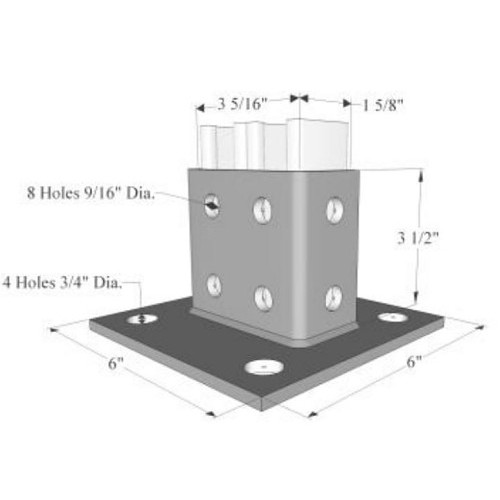 R.F. Products PB-3064-SQ SS316 Post Base, For 1-5/8 x 3-1/4 in Struts, 316 Stainless Steel