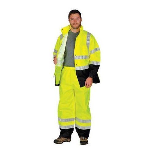 Rainsuit, Men's, 2X-Large/3X-Large, Lime/Black, Polyester/PVC, 48 in Waist, 32 in Inseam Length, Packable Hood in Collar, 50 in Chest