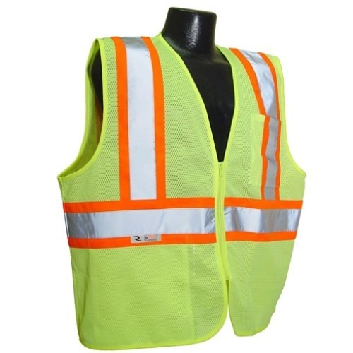 Radians® SV2ZGM-2XL Economy Safety Vest, 2X-Large, Green/Lime, 100% Polyester Mesh, Zipper Closure, 2 Pockets