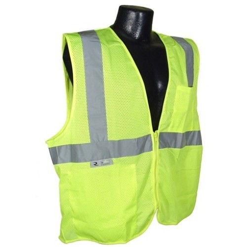 Radians® SV2ZGM-M Economy Safety Vest, Medium, Green/Lime, 100% Polyester Mesh, Zipper Closure, 2 Pockets