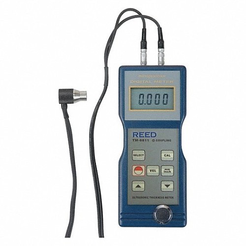 Reed TM-8811 Ultrasonic Thickness Gauge, Measuring Range: 0.05 to 7.9 in, +/-0.004 in Accuracy, 0.004 in Resolution, LCD Display, 5 MHz