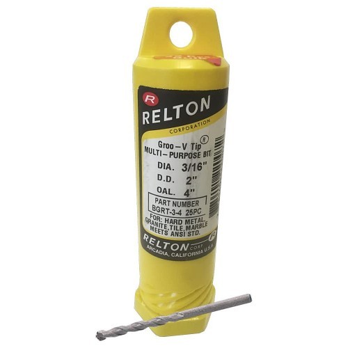 Relton BGRT-3-4 Masonry Drill Bit, 3/16 in Diameter, 4 in Overall Length, Carbide, 2-3/8 in Cutting Depth