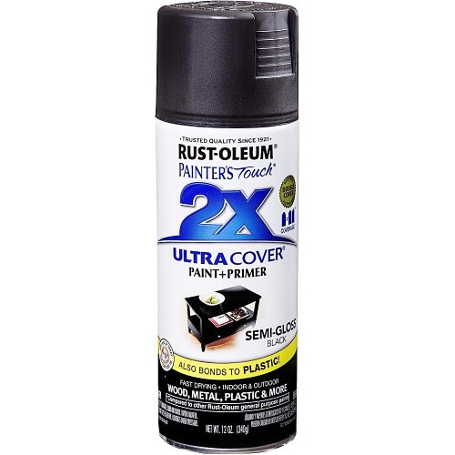 Rust-Oleum 249061 Painter's Touch 2X Ultra Cover Spray Paint, 12 oz, Semi-Gloss, Black