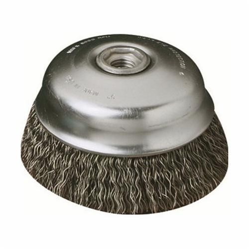 SAIT® 03501 Small Industrial Cup Brush, 2-3/4 in Dia Brush, 5/8-11 Arbor Hole, 0.02 in Dia Filament/Wire, Knot, Carbon Steel Fill