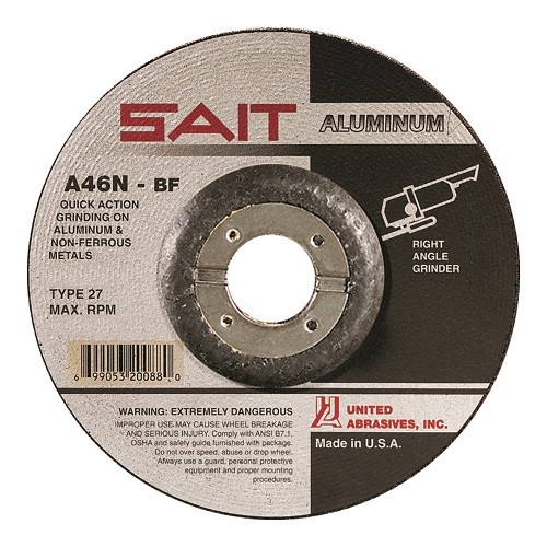 SAIT® 20018 Depressed Center Wheel, 4 in Dia x 1/4 in THK, 5/8 in Center Hole, 46 Grit, Aluminum Oxide Abrasive
