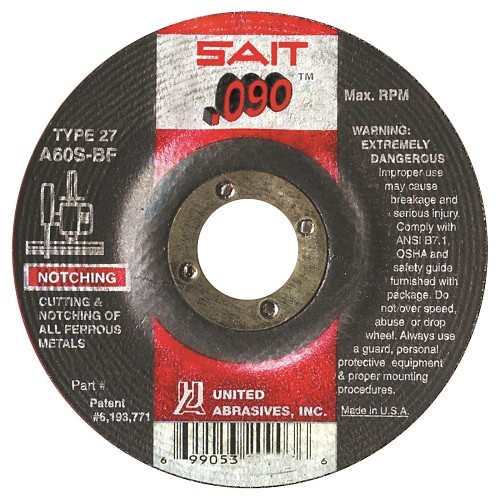 SAIT® 20905 General Purpose Depressed Center Wheel, 6 in Dia x 0.09 in THK, 7/8 in Center Hole, 60 Grit, Aluminum Oxide Abrasive