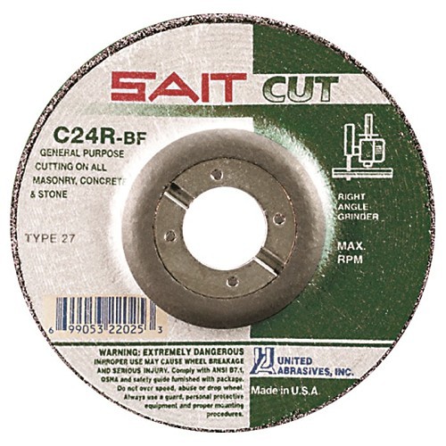 SAIT® 22025 Depressed Center Wheel, 4-1/2 in Dia x 3/32 in THK, 7/8 in Center Hole, 24 Grit, Silicon Carbide Abrasive