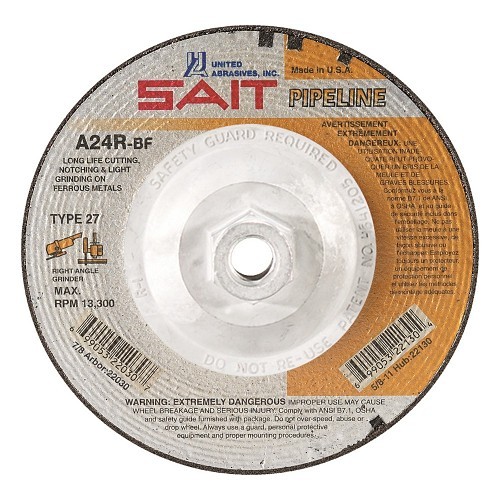 SAIT® 22052 High Performance Pipeline Depressed Center Wheel, 7 in Dia x 1/8 in THK, 24 Grit, Aluminum Oxide Abrasive