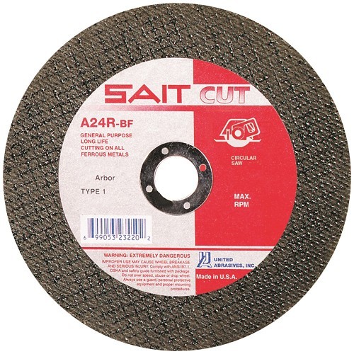 SAIT® 23234 Type 1 Burr Free Portable Saw Cut-Off Wheel, 7 in Dia x 3/32 in THK, 5/8 in Center Hole, A24R Grit, Aluminum Oxide Abrasive