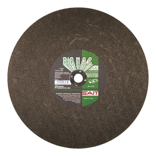 SAIT® BIG M.A.C.™ 23464 Type 1 Portable Saw Cut-Off Wheel, 14 in Dia x 1/8 in THK, 20 mm Center Hole, 24 Grit, Silicon Carbide Abrasive
