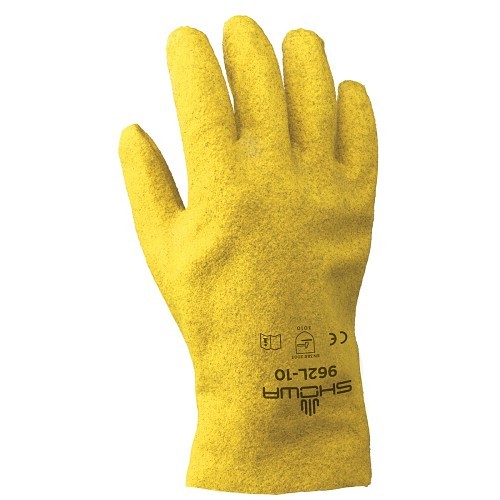 SHOWA Gloves Fuzzy Duck® B13962L-10 Coated Work Gloves, Coated, Large, #9, Cotton, Yellow, Slip-On Cuff, PVC