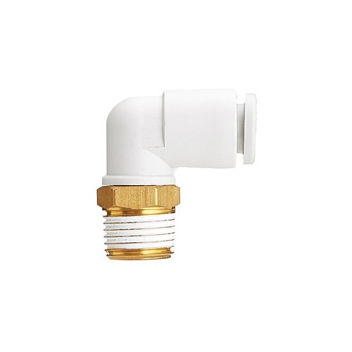 SMC® KQ2L12-04S Tube to Pipe Elbow, Elbow, 1/2 in x 12 mm Nominal, Push-in x Male BSPT, Brass