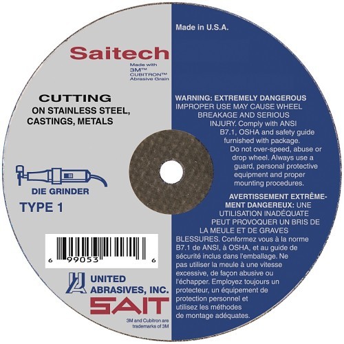 Saitech™ Ultimate Performance™ 23152 High Performance Thin High Speed Cut-Off Wheel, 3 in Dia x 0.035 in THK, 1/4 in Center Hole, 46 Grit, Ceramic Alumina Oxide Abrasive