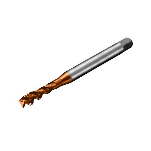 Sandvik Coromant 6539605 Spiral Flute Tap, Right Hand Cutting, 1/4-20 in, Bottom Chamfer, Right Hand, 3 Flutes, PVD, High Speed Steel, Alloy, Cast Iron, Non-Ferrous Material, Stainless Steel, Steel, Through Coolant (Yes/No): No
