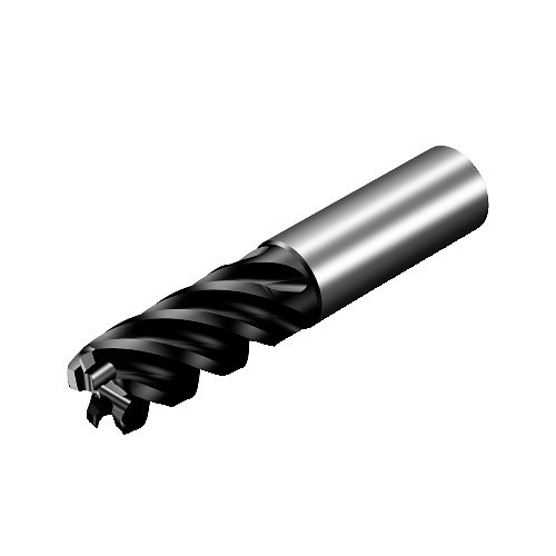 Sandvik Coromant 7419209 End Mill, 19.05 mm Cutter Dia, 2.286 mm Corner Radius, 41.275 mm Length of Cut, 6 Flutes, 19.05 mm Shank Dia, 101.6 mm Overall Length, PVD