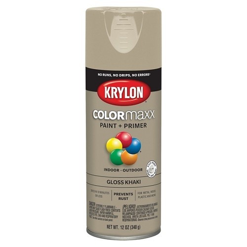 Sherwin-Williams Krylon® Diversified COLORMAXX K05526007 Spray Paint, 12 oz Container, Liquid, Khaki, 25 sq-ft Coverage, 10 min Curing Time